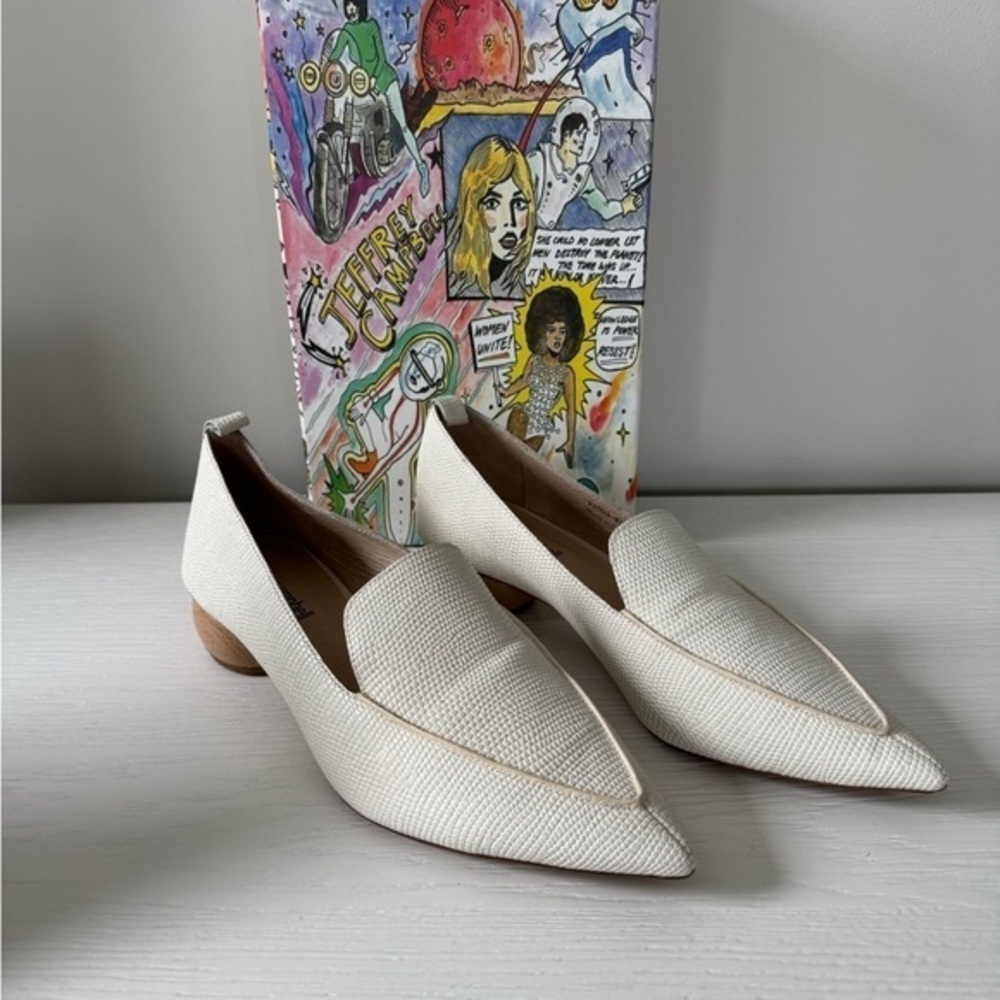 Jeffrey Campbell White Textured Pointed Toe Low Heel Loafers